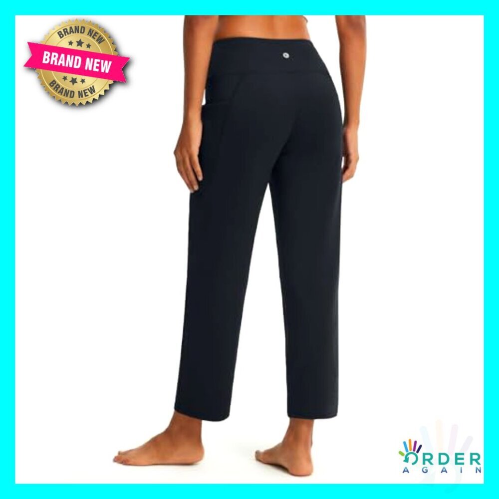 Wide Leg Yoga Pants High Waist Ankle Length Stretchy Casual Travel with Pockets - Picture 2 of 7